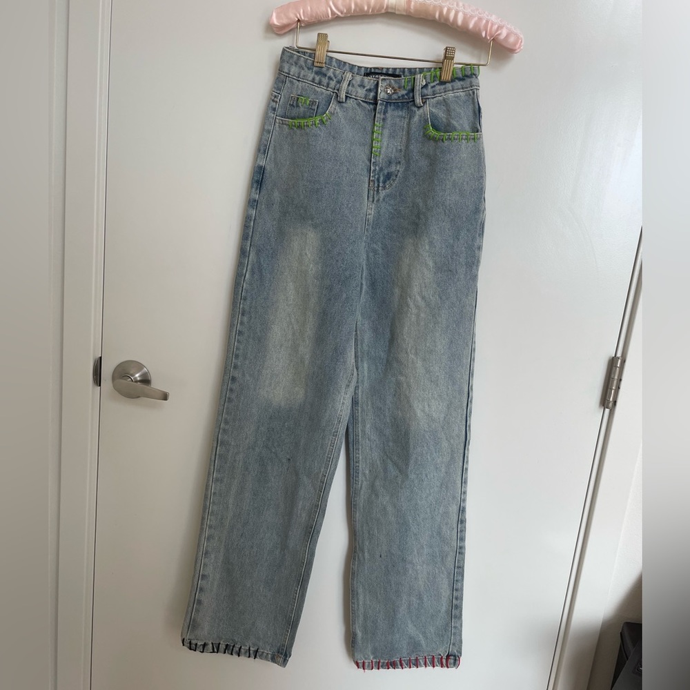 y2k high waisted wide leg chrome hearts jeans💕
